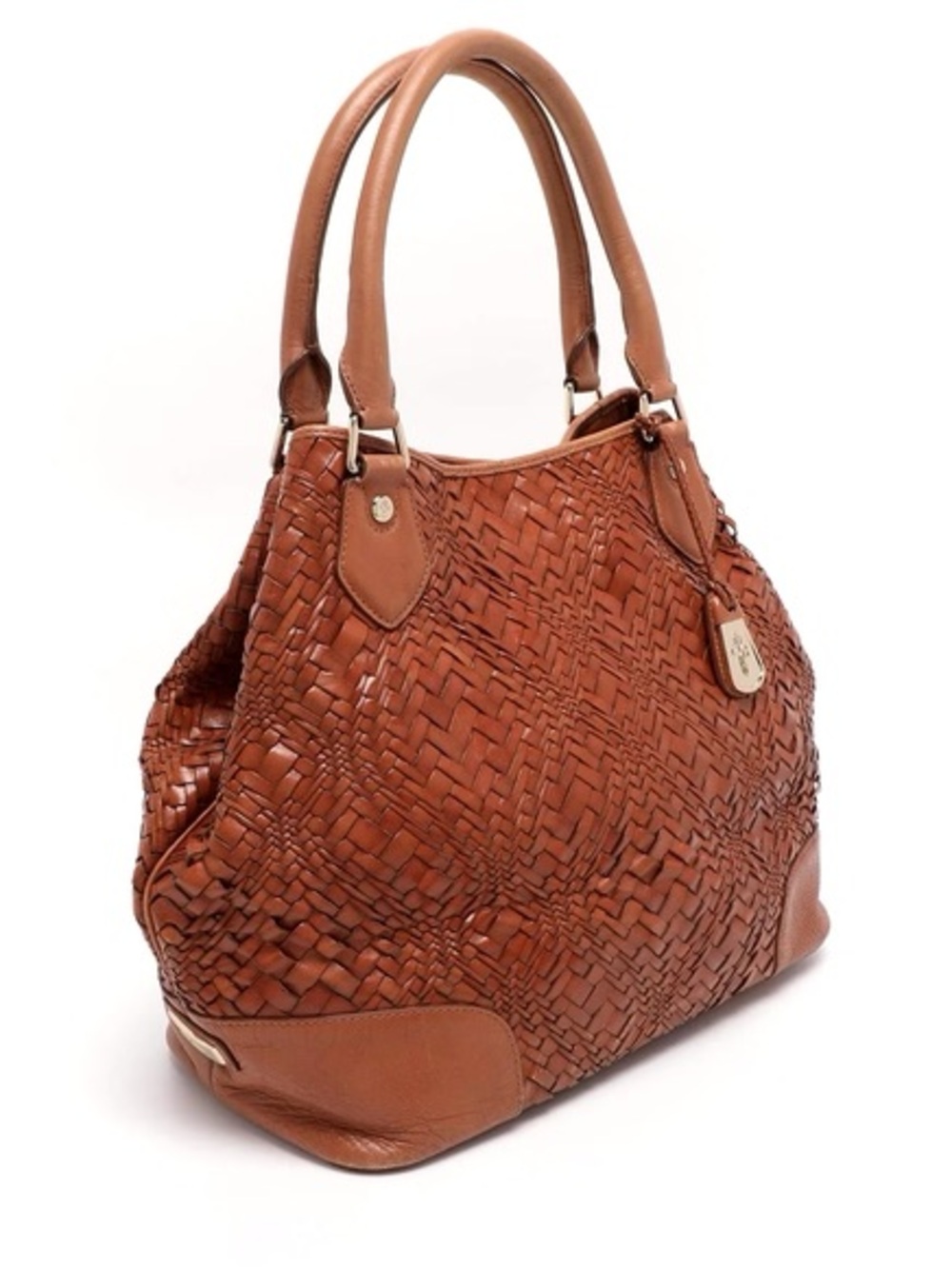 Handwoven Leather Shoulder Bag - Brown